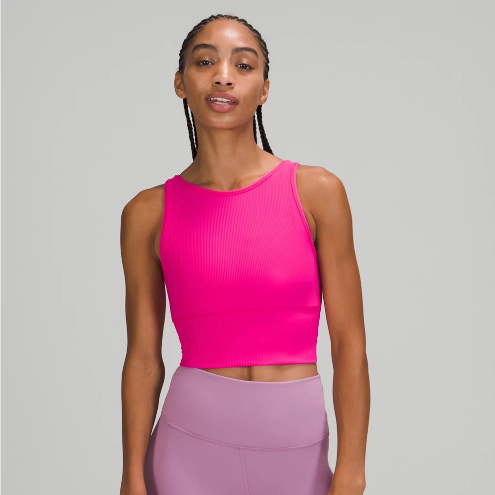 Lululemon Power Pivot Ribbed Crop Tank Top Size 8 Sonic Barbie Pink
